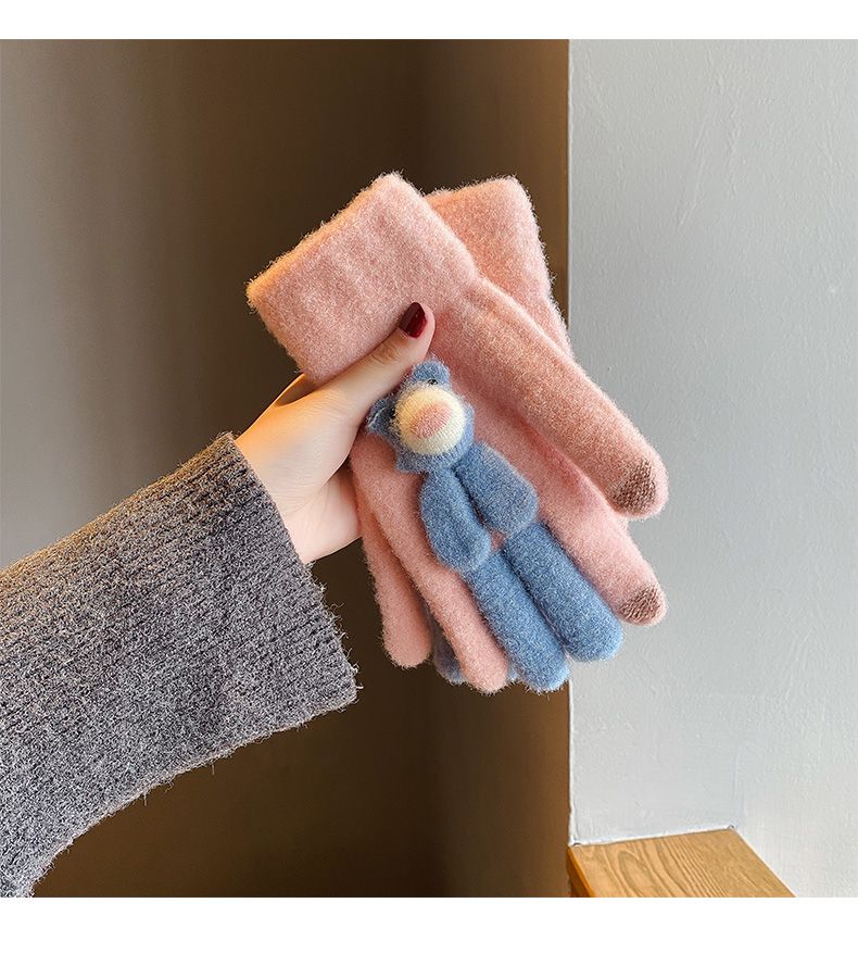 Guantes de punto de oso para mujer, de lana gruesa y cálida, para invierno, aptos para pantallas táctiles, ciclismo de invierno para prevenir el frío._voghion.com
