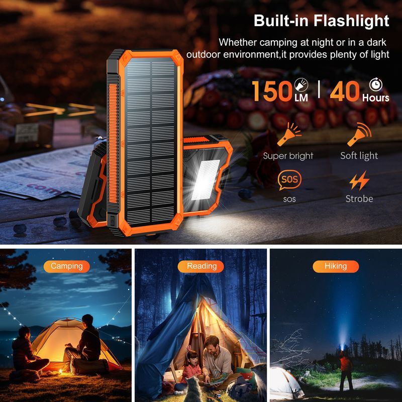 Power Bank Outdoor Waterproof Wireless Charging Solar Power Bank 20000 MAh Fast Charging Emergency Mobile Power Bank_voghion.com
