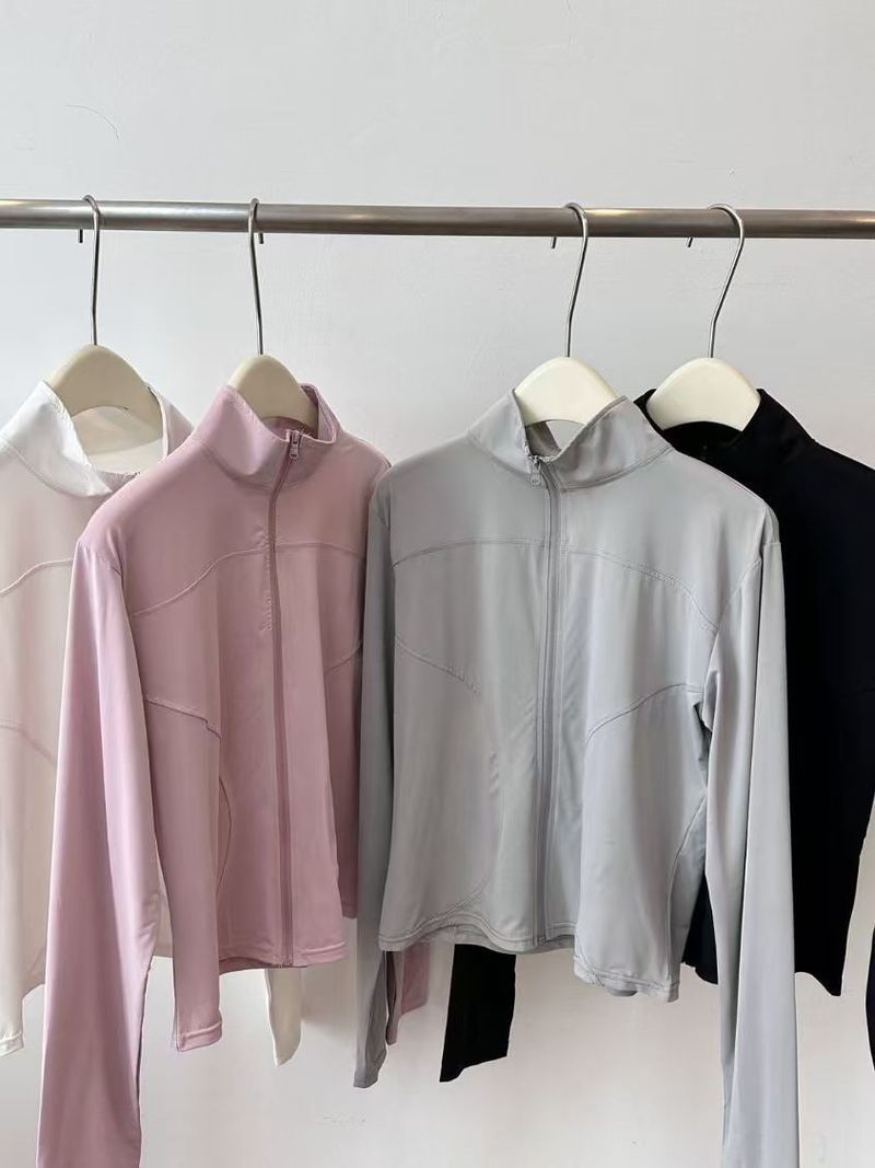 Maglietta da yoga estiva da donna, sottile, per ciclismo, corsa, all'aperto, con protezione UV, in seta ghiaccio e colletto rialzato, ad asciugatura rapida_voghion.com