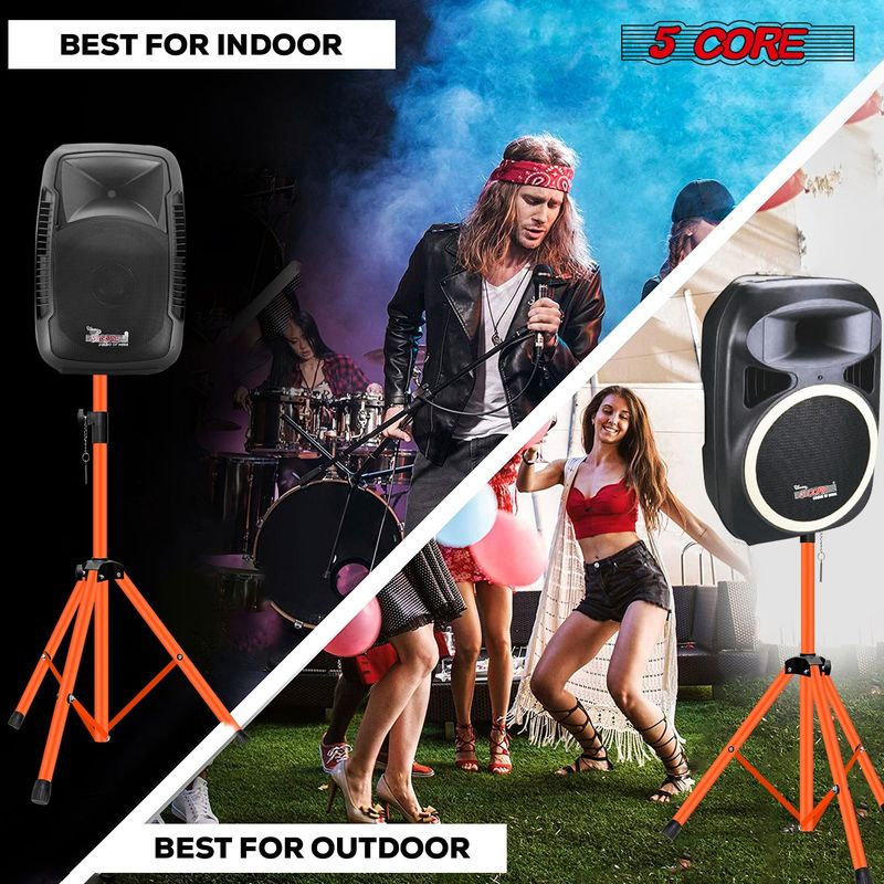 5 Core Speaker Stand Tripod Pair Floor Adjustable Up To 48 Inch DJ Studio Monitor Stands Short Pole Mount - SS HD 2PK ORG 4FT_voghion.com