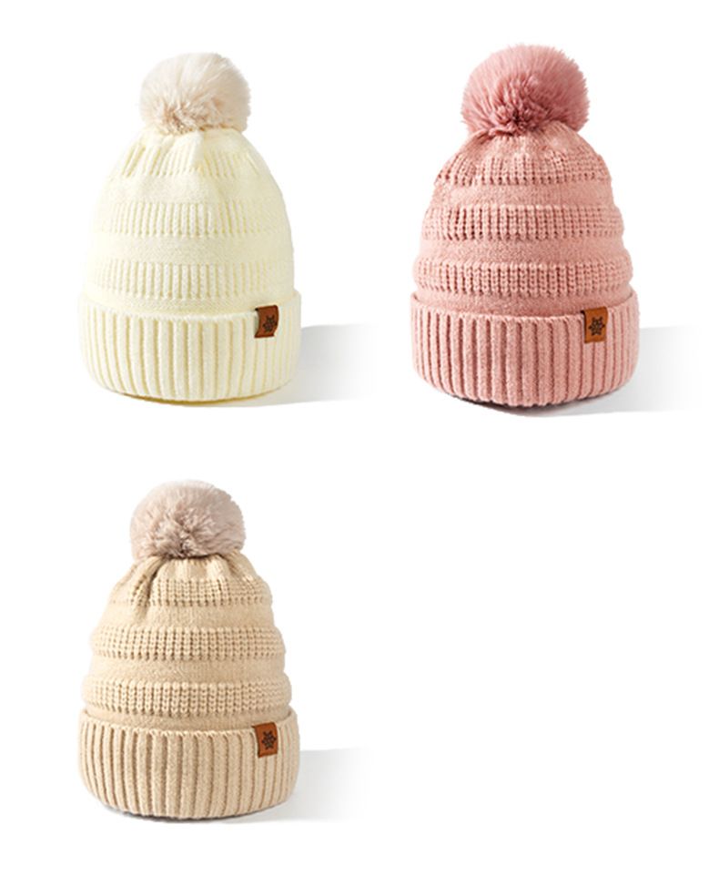 Damen Herbst und Winter Strickmütze, Schal, Handschuhe Dreiteiliges Set Doppellagige warme einfarbige Wollpullovermütze Cross Border_voghion.com