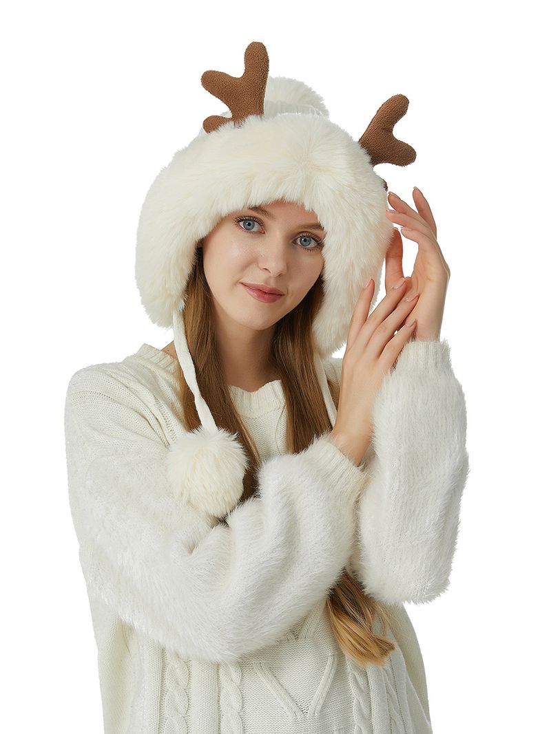 Nuovo cappello casual alla moda con tre pompon in corna di cervo lavorato a maglia per autunno inverno e caldo foderato in pile_voghion.com