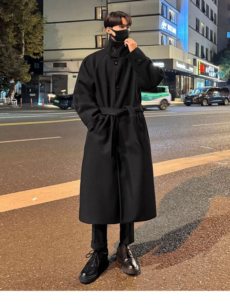 Women's Korean Version Over-the-Knee Men's Autumn Mid-Length British Style Woolen Coat Melard Thickened Warm Windbreaker_voghion.com