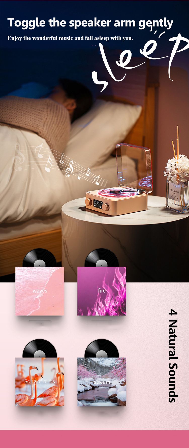 Pārnēsājams retro Bluetooth skaļrunis ar baltu troksni, miega palīdzības kaste, krāsaina apkārtējās gaismas, MP3 mūzikas atskaņotājs, atbalsts TF kartei, AUX_voghion.com