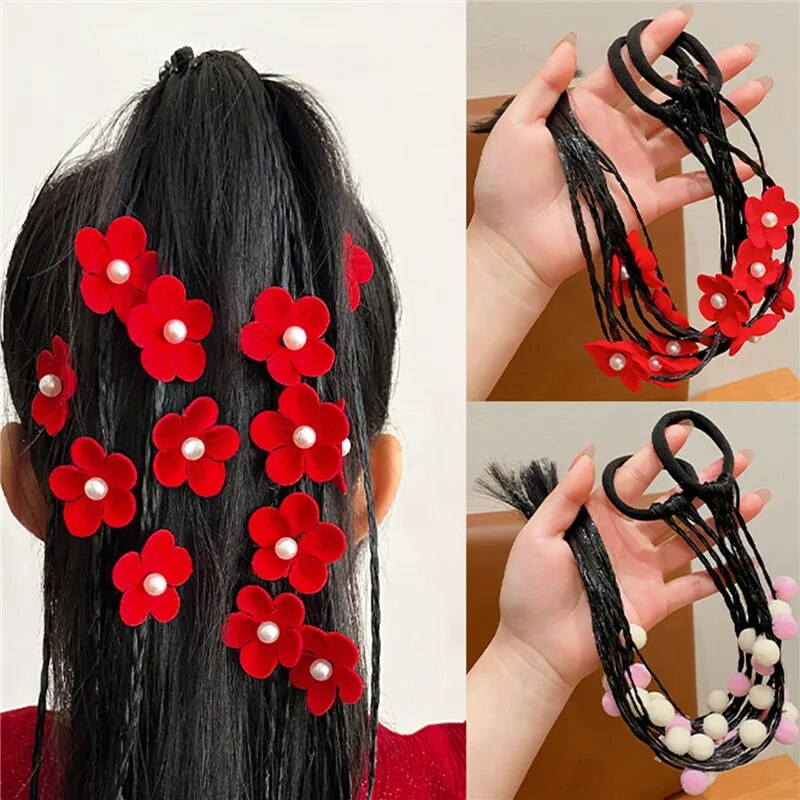 Cute Butterfly Braided Wigs For Girls Elastic Bands DIY Braids Synthetic Ponytail With Rubber Band Hair Extensions_voghion.com