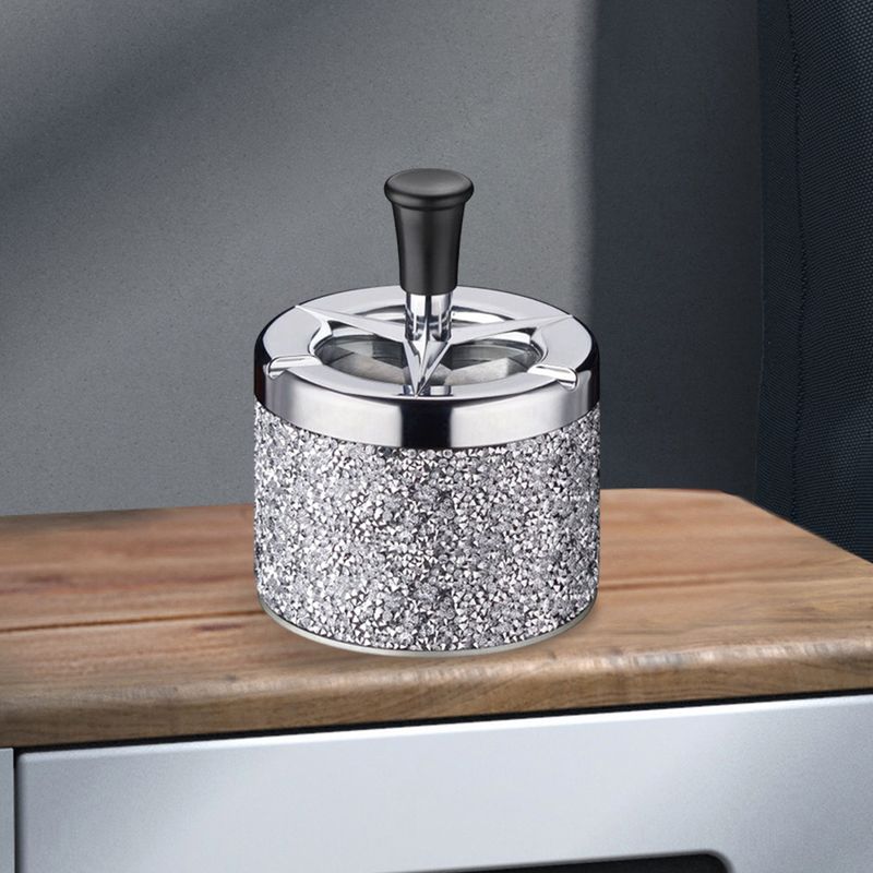Push Down Metal Ashtray With Lid Spinning Ashtray Windproof Self-Cleaning Ashtray Metal Desktop Ashtray For Cigarette Smoking_voghion.com