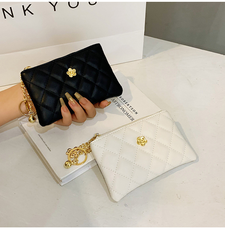 2023 kleine Brieftasche für Damen, kurzer Abschnitt, dünn, neuer Führerschein, Schlüsseltasche, Kartenhalter, Kamelie-Diamant-Reißverschluss, Münztasche_voghion.com