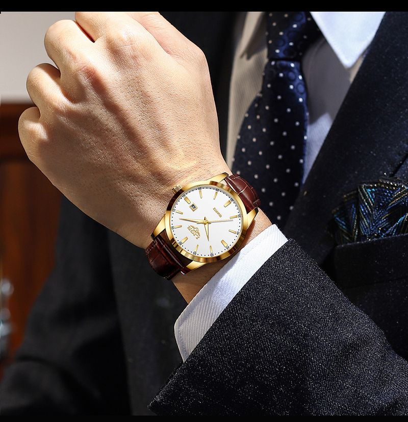 Men's Classic Quartz Watch With Leather Strap, Date Display, Luminous Hands, And 30M Water Resistance For Business And Casual Wear_voghion.com