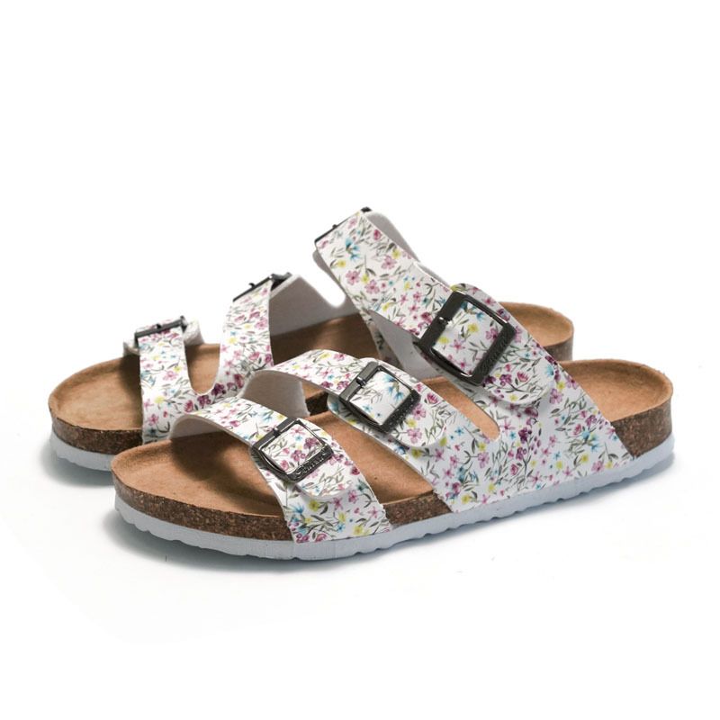 2025 Small Floral Cork Slippers For Female Students Beach Shoes Casual Water Pine Sandals Three Buckle_voghion.com