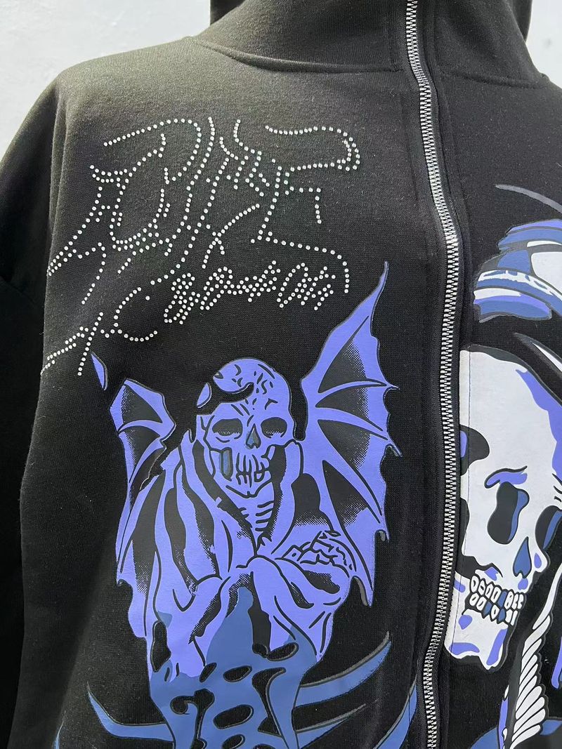 Felpa con cappuccio alla moda, stile streetwear, stile gotico, con cerniera intera, giacca Harajuku unisex_voghion.com
