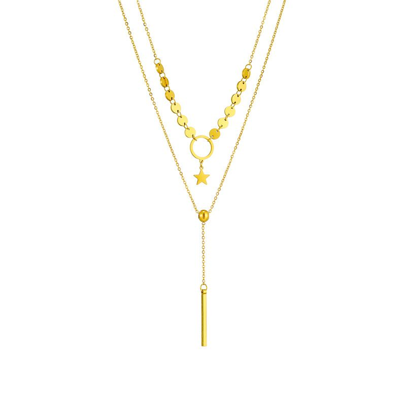Double-layered Light Cold Style Temperament High-grade Tassel Titanium Steel Metal Circle Star Pendant Necklace_voghion.com