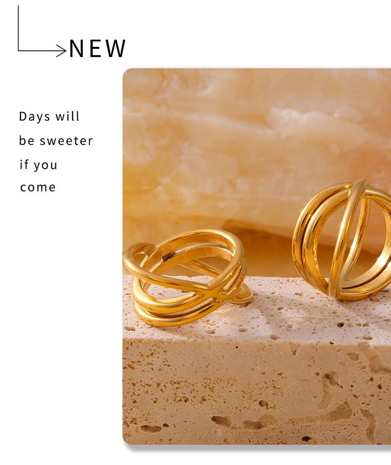 Irregular Lines, Three Intersecting Lines, Cool Style, Simple And Elegant Stainless Steel Women's Ring_voghion.com