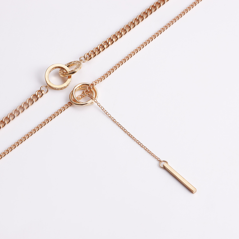 Collier pull Long avec pompon, pendentif Double cercle, longue chaîne, bijoux pour femmes_voghion.com