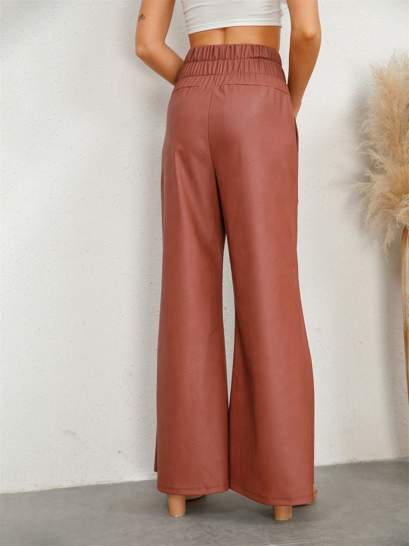Pantaloni a zampa d'elefante da donna autunno inverno a gamba larga in pelle pu a vita alta da strada alla moda da donna_voghion.com