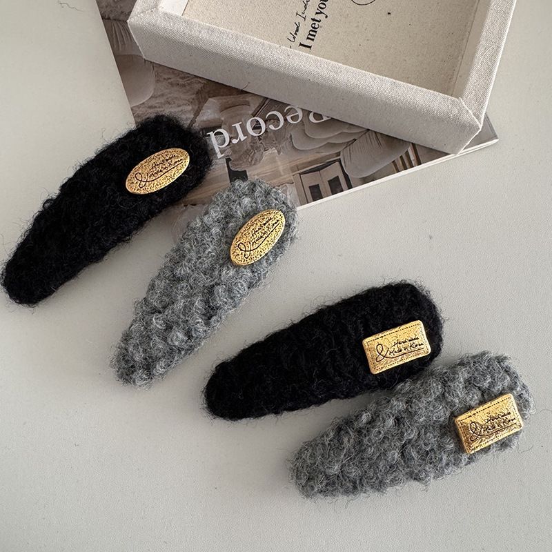Korean Style Autumn And Winter Wool Gold Standard Oval Rectangular Hairpin Sweet All-match Bangs Side Clip New Hair_voghion.com