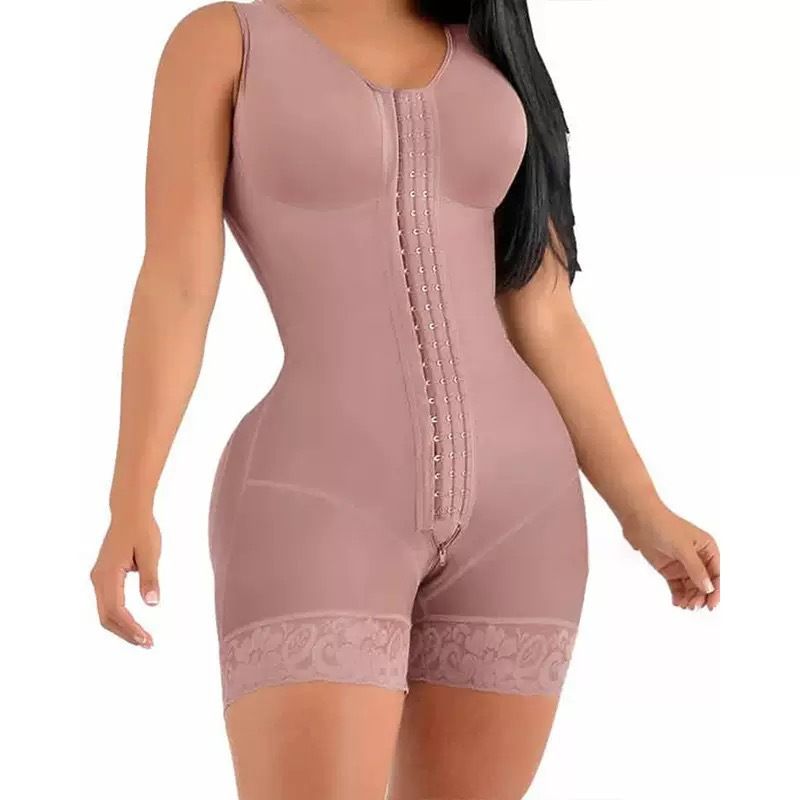 European And American New Style Bottom Crotch Zipper One-piece Shapewear Tummy Control Butt Lift Body Shaper Lace Button_voghion.com
