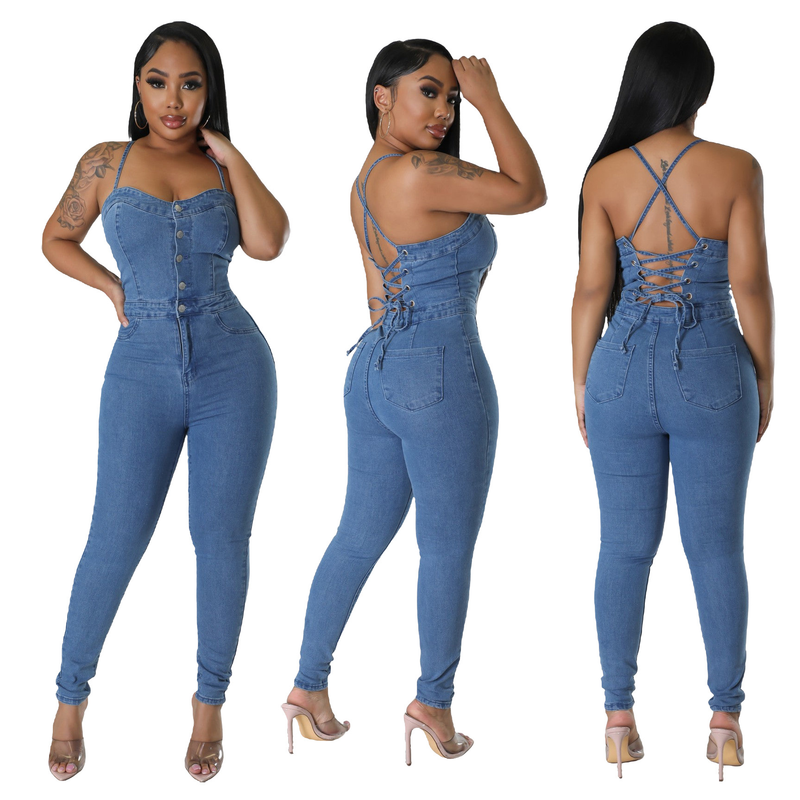 Modischer Slim-Fit-Jeans-Strampler für Damen mit rückenfreiem Verband_voghion.com