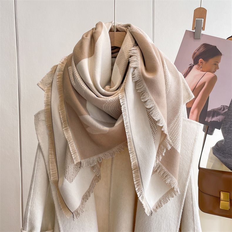 2024 Autumn/Winter New Square Art Style Cashmere Scarf Women's Warm Air Conditioning Room West Blanket Shawl_voghion.com