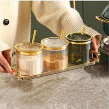 Barattoli in acrilico con coperchio, cucchiaio e vassoio, barattoli in plastica trasparente, set da 3, set di spezie da cucina, possono contenere sale e peperoncino_voghion.com