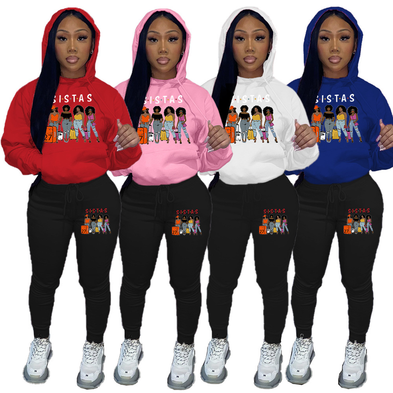 Women's casual printed tracksuit with fleece hoodie two-piece hoodie_voghion.com