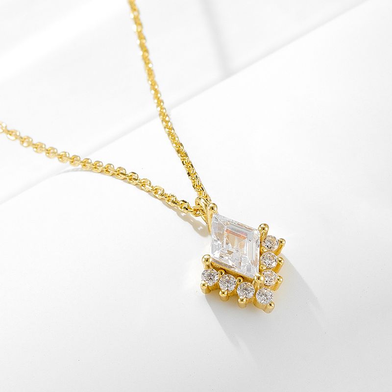 Collana con ciondolo in argento sterling con rombo geometrico e zirconi per donna, stile leggero e semplice alla moda._voghion.com