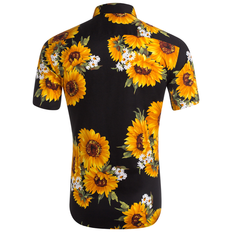 Unschlagbare Qualität Hawaii-Cardigan, US-Sonnenblumen-Print-Hemd, Großes Herren-Strandhemd mit Anhänger-Feeling_voghion.com