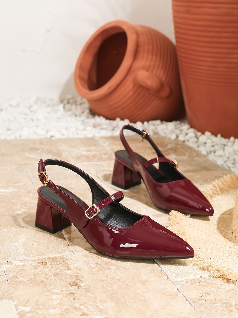 Lijn met puntige hoge hakken chunky heel pumps Mary Jane knot hoofd terug lege sandalen_voghion.com