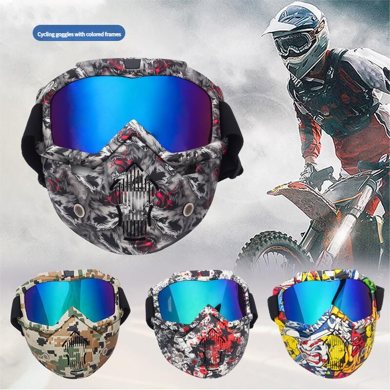 Harley Riding Water Transfer Pattern Halloween Skull Mask Detachable Windproof Sand Helmet_voghion.com