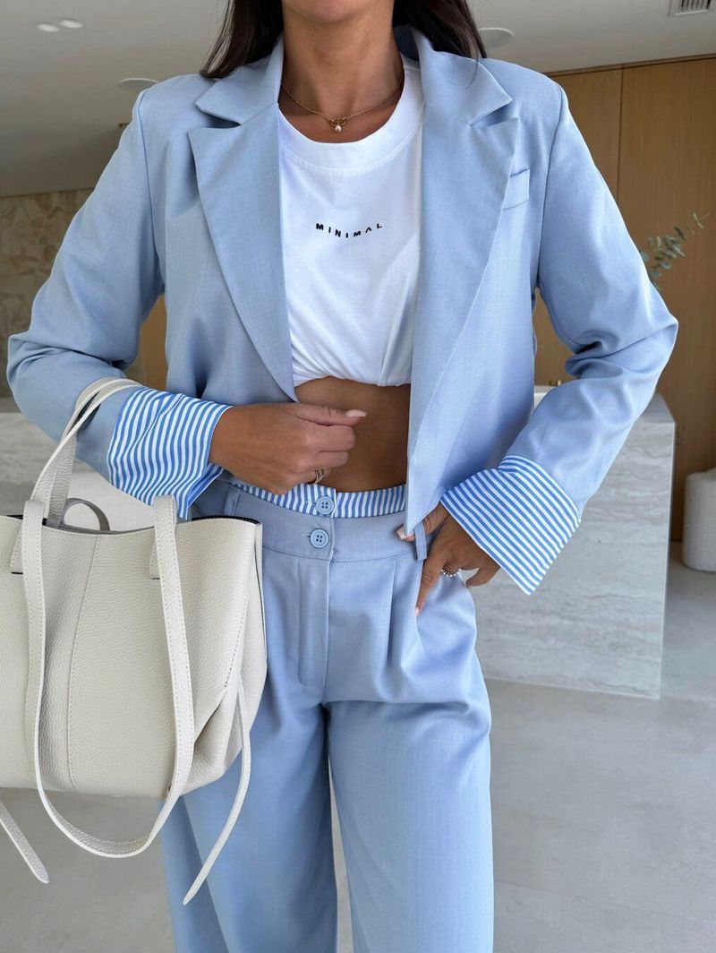 Women's Clothing Women's Striped Splicing Suit Jacket Straight Pants Set Thin Suit Pants Two Piece Set_voghion.com