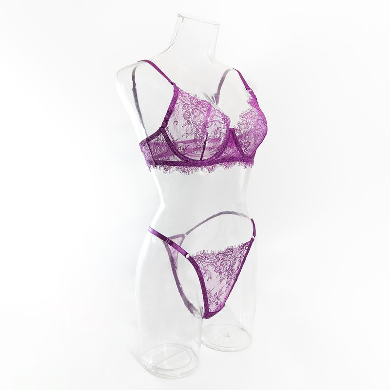 Women's Intimates Big Chest Small Thin Hollow Bra Thong Women's Underwear Set_voghion.com