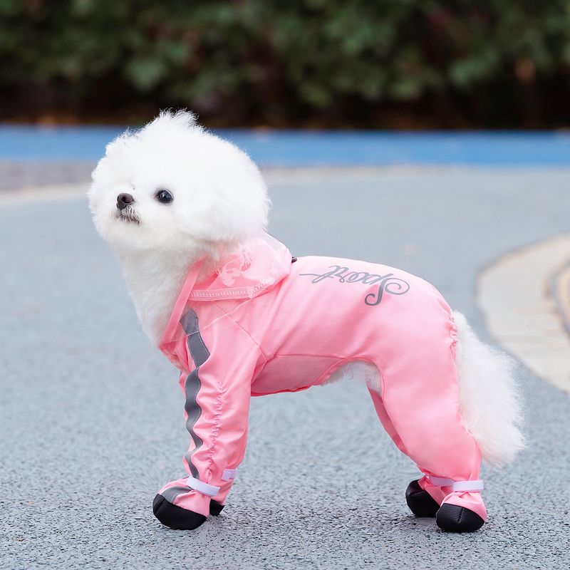 Outdoor Travel Four-Legged Full Coverage Splash-Proof Small Pet Raincoat One-Piece With Hood And Reflective Strips Dog_voghion.com