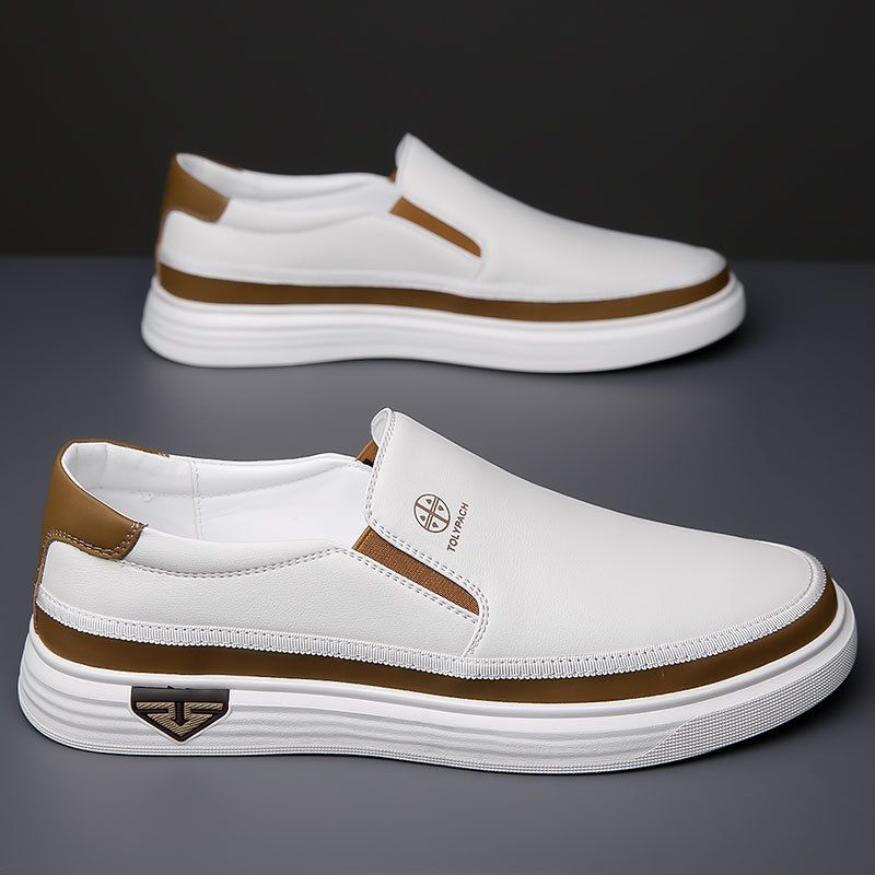 Scarpe casual in pelle da uomo, nuove, primavera 2025, con suola morbida Le Fu Lazy Bean, alla moda, piccole scarpe bianche_voghion.com