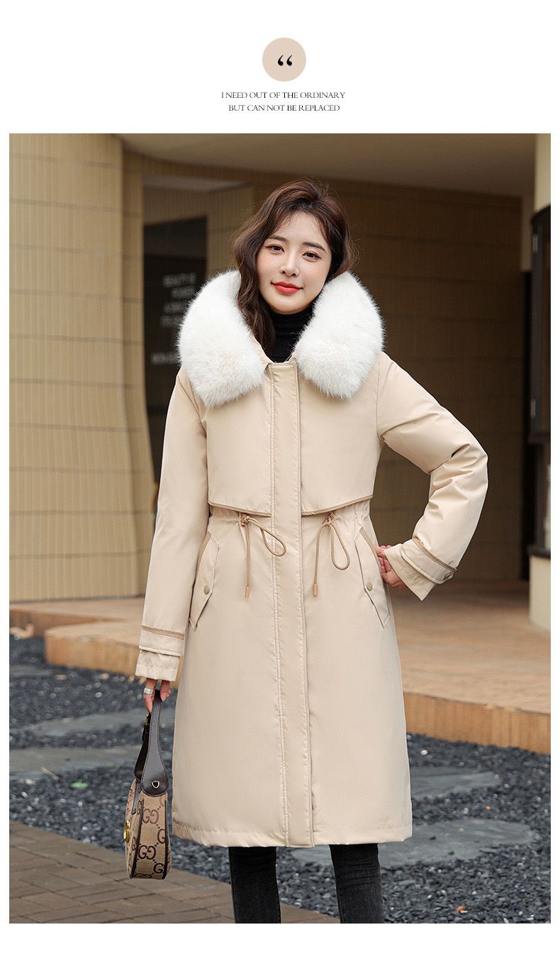 Damenbekleidung Baumwollgefütterte Jacke, extra lange Overknee-Pie-Jacke mit herausnehmbarem Futter, neue Winter-Großgrößen-Warmjacke Baumwollgefütterte Jacke_voghion.com