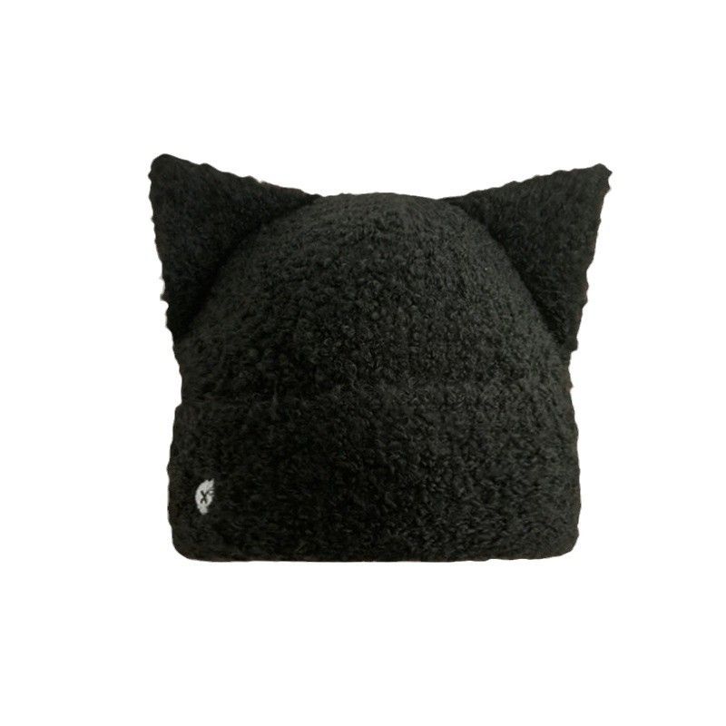 Cappello lavorato a maglia a forma di gatto, per donna, autunno e inverno, snellente per il viso, caldo, stile coreano, carino, versatile, protezione per le orecchie._voghion.com