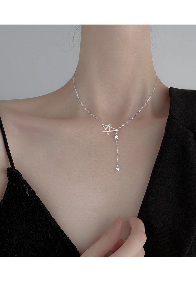 Collana in argento sterling con stella a cinque punte per donna, resistente allo sbiadimento, design di nicchia, nappa semplice sulla clavicola, maglione_voghion.com