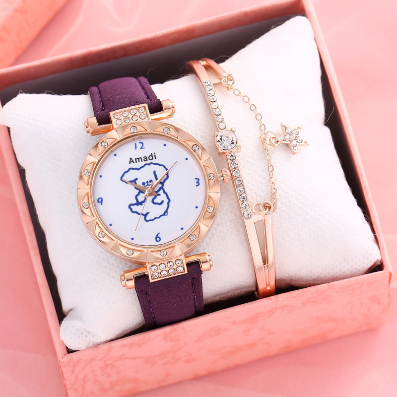 2024 2024 Amadi New Cute Bear Simple Cute Watch+bracelet Gift Box Women's Fashion Quartz Watch_voghion.com