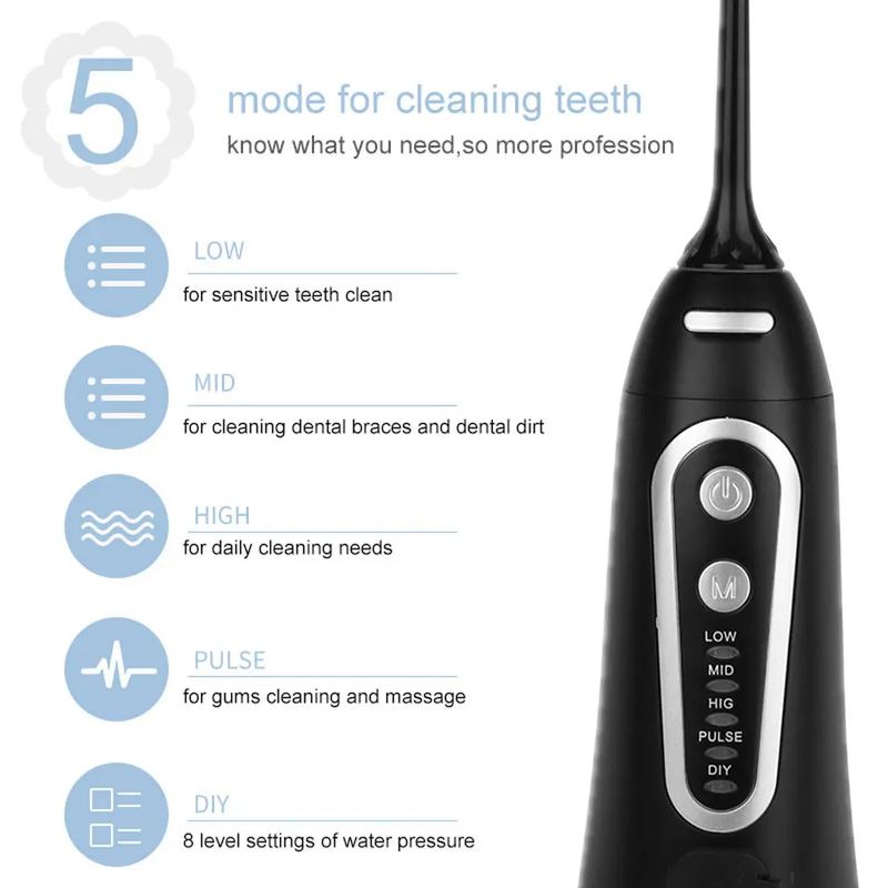 Irrigatore USB ricaricabile Flosser portatile Jet dentale 300ML serbatoio dell'acqua detergente per denti impermeabile per l'igiene orale_voghion.com