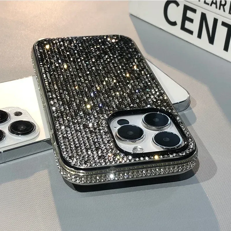 Luxus Gothic Bling Glitter Voll Shinny Diamond Bumper Rahmenhülle für iPhone 16 11 12 13 14 15 Pro Max Plus XS XR Schutzhülle_voghion.com