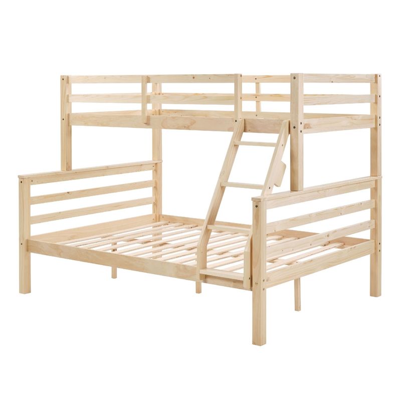 Twin Over Full Bunk Bed With Thick Posts,Wooden Bunk Bed With High Guardrail And Ladder For Kids, Teens, Dorm Rooms, And Guest Rooms,No Box Spring Needed,Natural_voghion.com