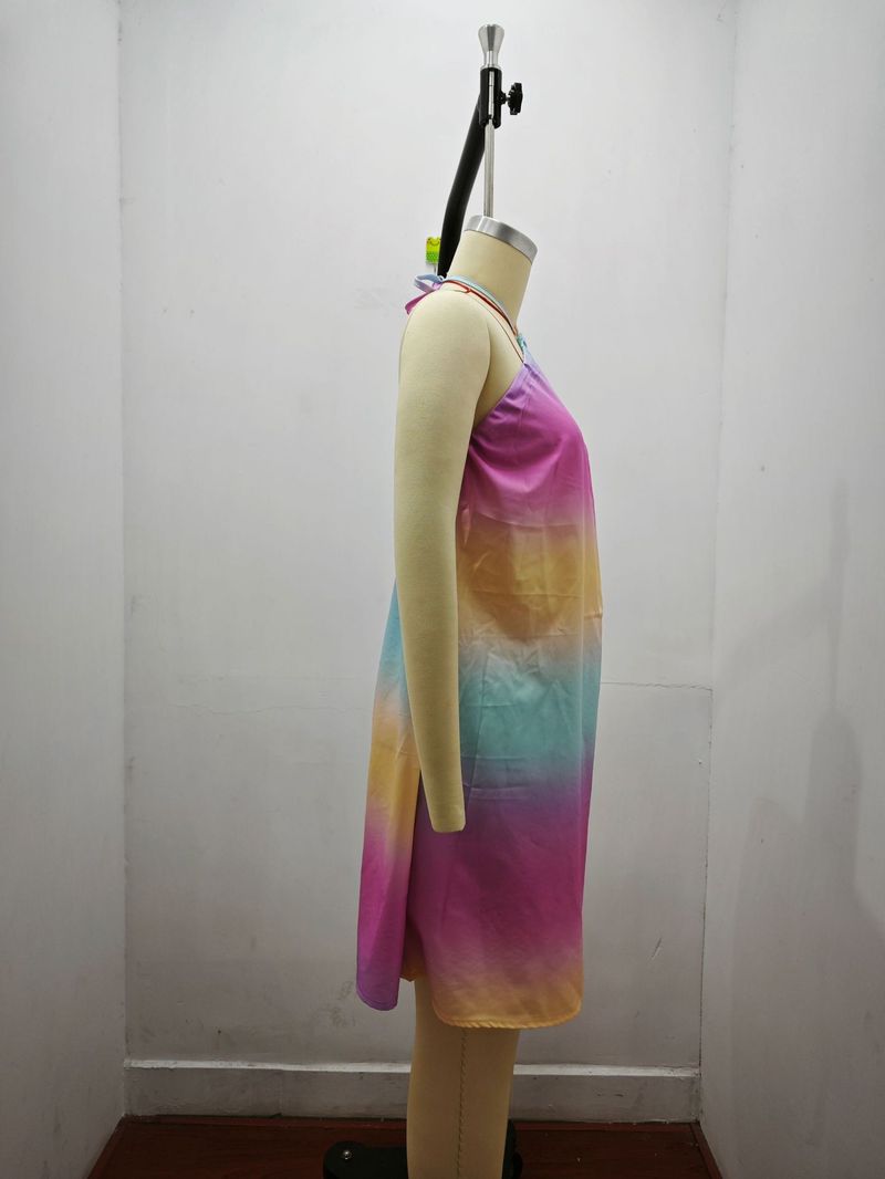 2025 Summer Printed Shoulder Hanging Neck Strap Loose Women's Dress For Women_voghion.com