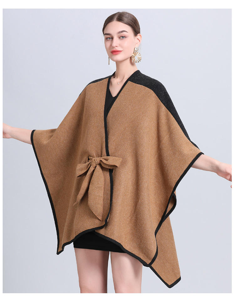 Women's loose color matching cape cape knit cardigan bat sleeve plus-size woolen coat_voghion.com