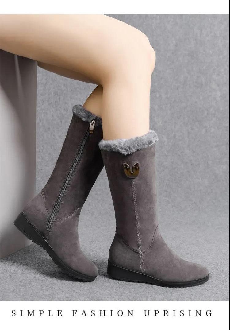 Winter all match snow boots women's shoes plus velvet thickened mid tube Martin boots wedge heel non slip warm side zipper cotton boots_voghion.com