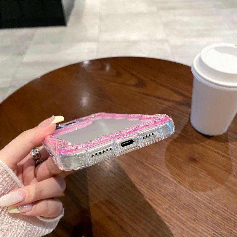 Glitter Cute Wave Border Silicone Soft Phone Case For IPhone 16 15 14 13 12 11 Pro Max Plus Girl Clear Cover Shockproof Shell_voghion.com