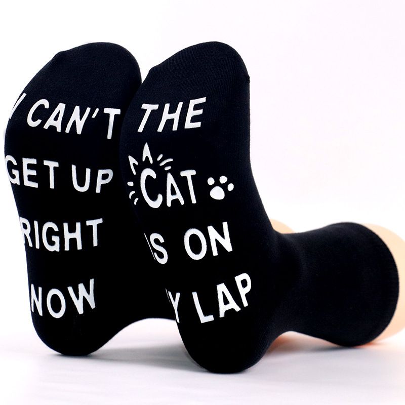 Mittelhohe Socken aus Baumwolle mit Tiermotiv, lässige Socken aus Baumwolle mit Buchstabensohle, rutschfeste selbstklebende Bodensocken_voghion.com