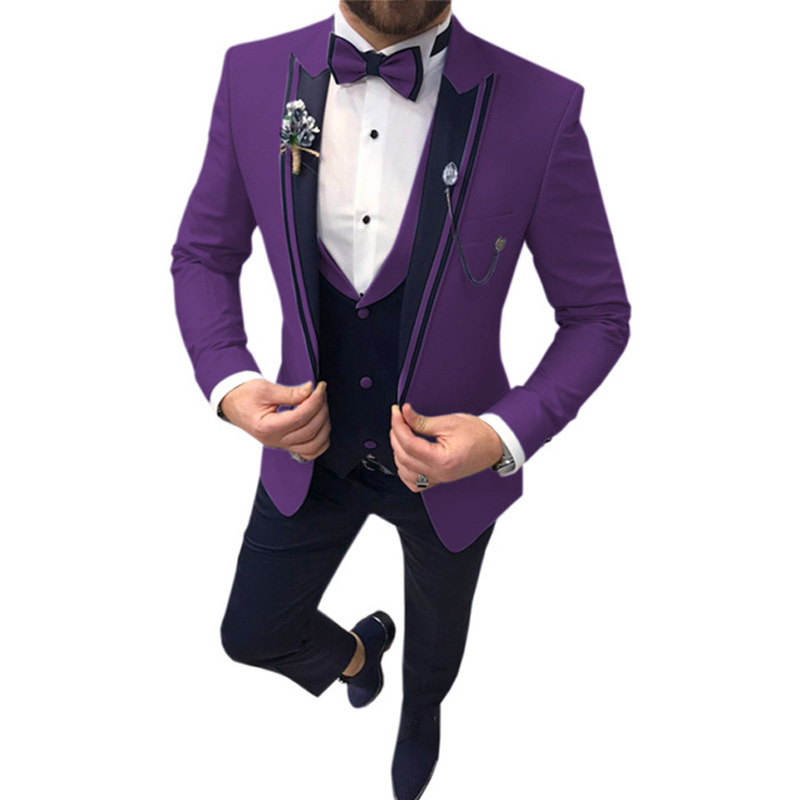 Roupas masculinas Terno masculino Três peças Slim-fit Lapela Vestido de padrinho Plus Size Vestuário masculino_voghion.com