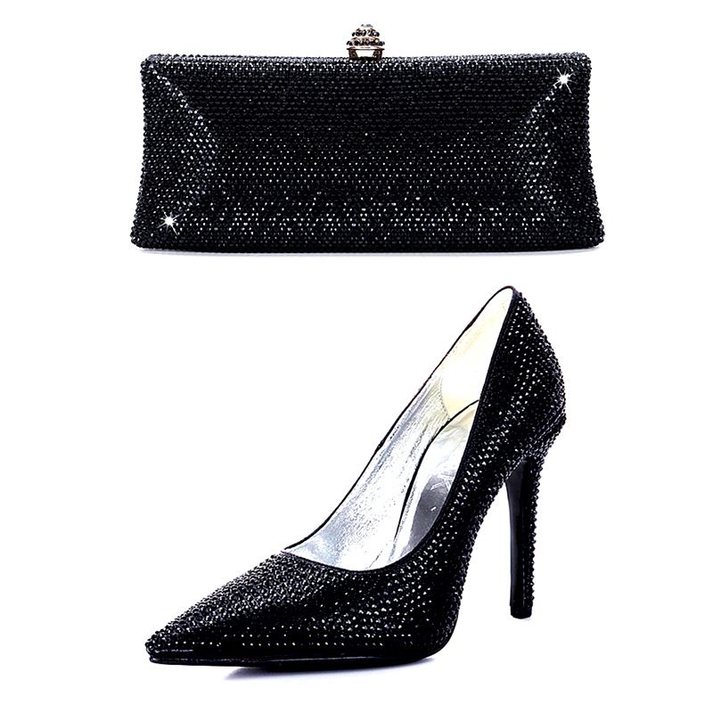 Scarpe con tacco alto da donna, piene di diamanti, borse e scarpe, abito da due pezzi, festa di nozze, borsa da sera lucida con strass_voghion.com