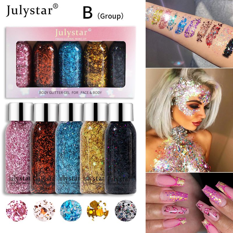 Set di ombretti colorati per il trucco da palcoscenico liquido con paillettes blu, viso e corpo_voghion.com