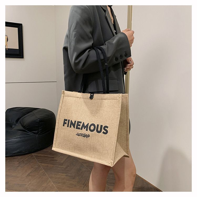 Beach Bag Thickened Large Capacity Linen Underarm Bag Shopping Bag Commuter Tote Bag Premium Casual Hand Bill Shoulder Bag Minimalism_voghion.com