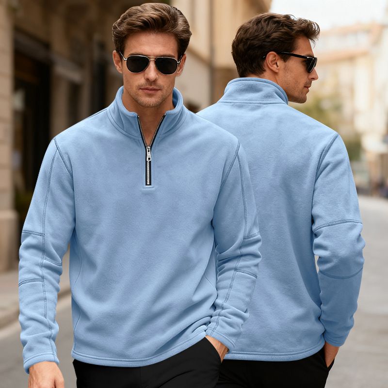 Felpa da uomo con mezza zip e collo alto – Pile spesso, vestibilità ampia per autunno e inverno_voghion.com