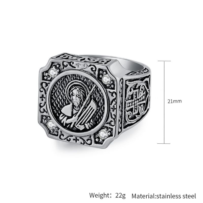 Retro cross portrait ring men's personalized stainless steel ring old hand jewelry_voghion.com